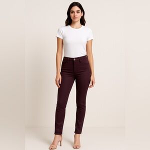 Jen7 by 7 For All Mankind Burgundy Skinny Jeans Sz 6 Coated Look Stretch Denim